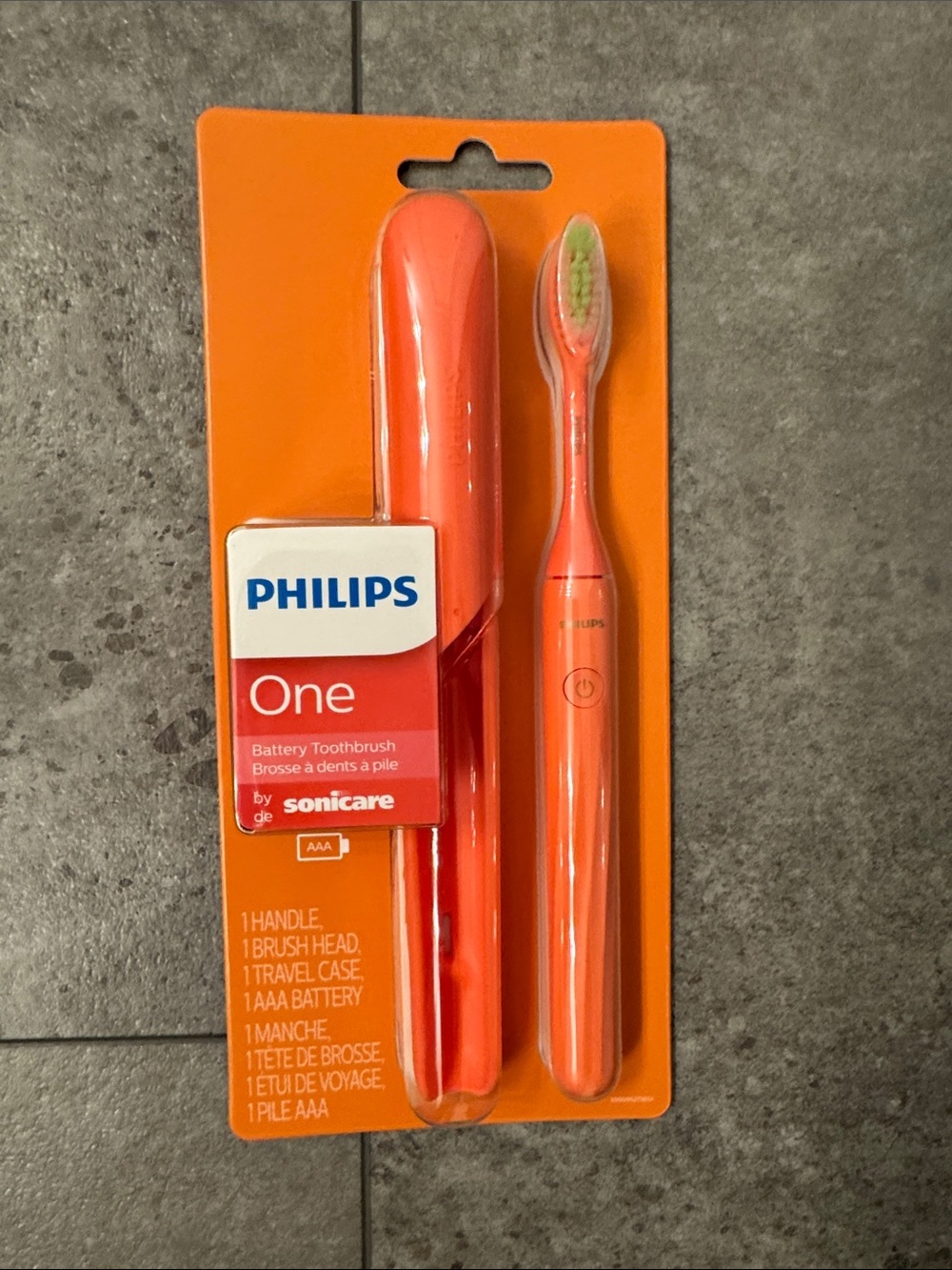 New Philips One Sonicare Battery Toothbrush in Bright Orange with Travel Case